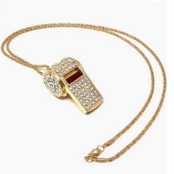 1 stk Gullfløyte med Avtakbart Etui og Kjede for Trenere Metall Krystall Rhinestone Fløyte for Dommere, Lærere,