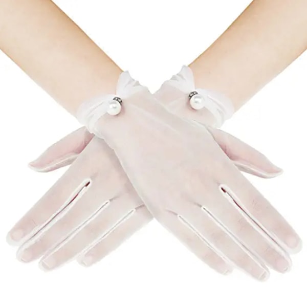 Morsiamen mesh -käsineet, joissa on Lace Pearl Lace Gloves -juhlahanskat,