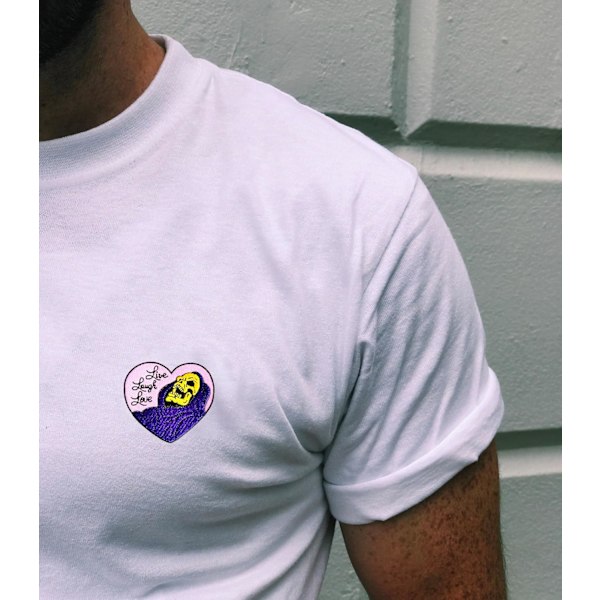 Sjov Latter Skalle Hjerte Stryge-På Lap, Positiv Skalle Broderet Sy-På Lappe Emblem Badge Applique Reparationslap DIY
