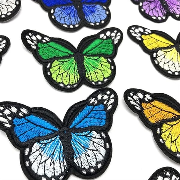 24 stk Butterfly Iron-On Patches, Butterfly Brodery Applique, DIY