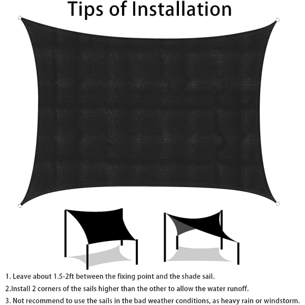 Solsejl, Vandafvisende, 4 x 3 m, Polyester, rektangulær, bla