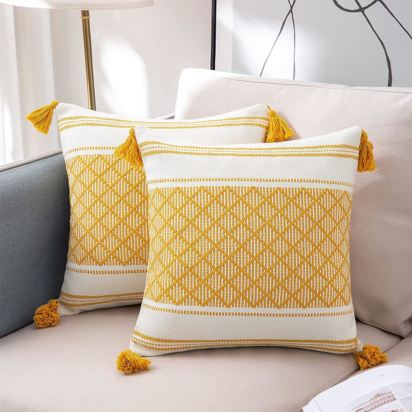 2 Pieces Throw Pillow Covers Cotton Woven Jacquard Pattern Neutra