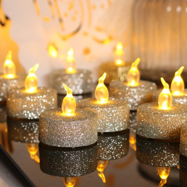 Silver Flameless Votive Candles, Set of 12 Battery Operated Flickering LED Tea Lights for Wedding Ce