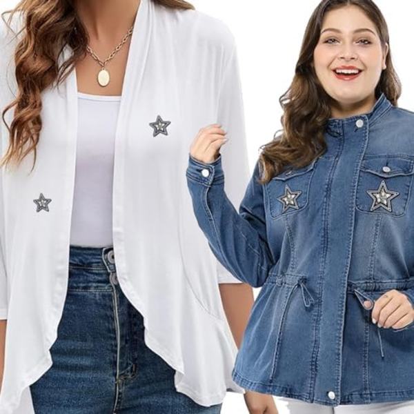 Rhinestone Stjernelapper, 2 stk Glitrende Perlestjerner Stryk-på Lapp, Krystall Emblem DIY Dekorative Tilbehør Applikasjon