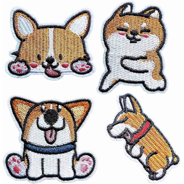 Rolig Stryk-på Hundlapp, Söt Sittande Hoppande Corgi Hundtass Stryk På/Sy På Lapp, Broderad Applikation Reparationslapp DIY Hantverkstillbehör för Kläder Jacka