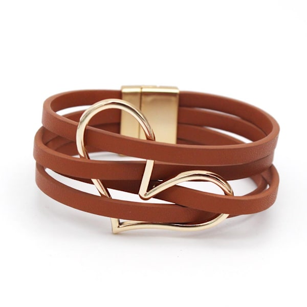 1 st armband med hjärta charm i läder för kvinnor Handgjorda lagerarmband Bohemiskt flerskiktsarmband