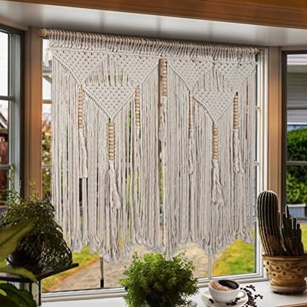 Stor Makrame Væghængning 150*110cm Boho Tapet Vægdekoration - Bomuld Tassel Makrame Gardin Beige Chic Bohemian W