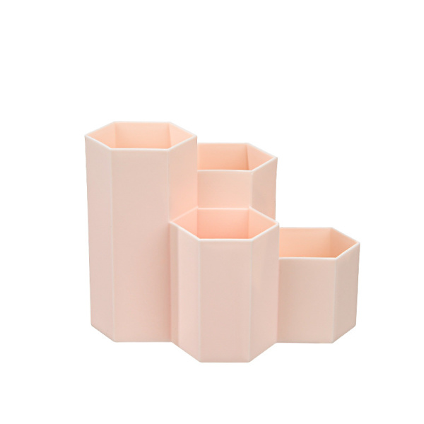 1 stk. (pink) sekskantet penneholder i plast, multifunktionel penneholder, Pl