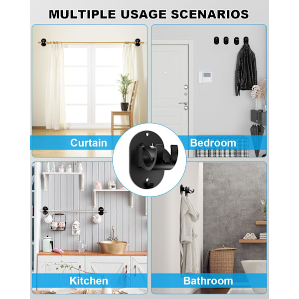 4 stk. Borrefrie Gardinstangsbraketter, Gardinstenger uten boring Gardinstangsbrakett Selvklebende Gardinstangsbrakett Holder Curta