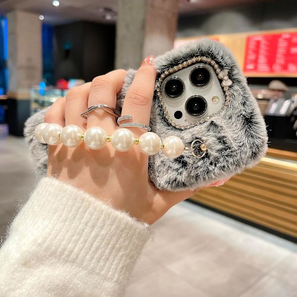Puhelimen kuori yhteensopiva iPhone 16 Pro Max 6.9\" kanssa - Pehmeä, lämmin, pörröinen ruskea plus-kuori naisille ja tytöille, söpö glitter-kuori