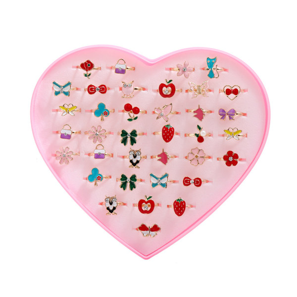 36 delar Ringar för barn（A）, Little Girls Rings Set med Pink Heart Box, Super Pretty och