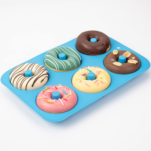 Sæt af 2, Silikon Donut Form til 6 Doughnuts, Fødevarekvalitet Silikon Bagel Bageform, Non-Stick, Opvaskemaskine Sikker, He