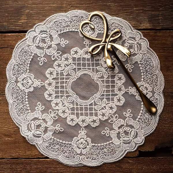 (off-white,Diameter 27cm) 2 st Retro franska spetsdukar, utsökt blomsterbroderad R