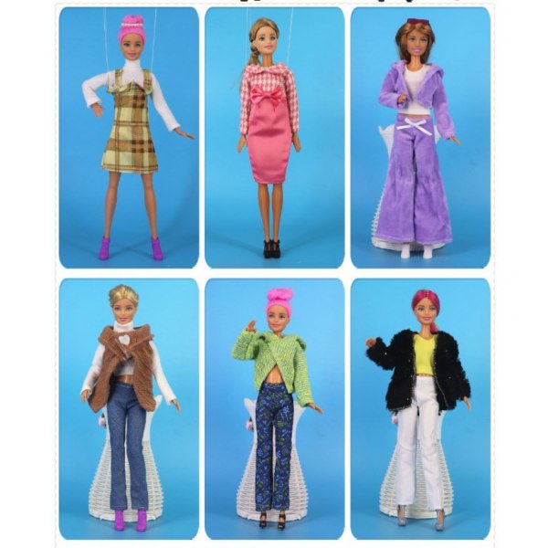 12 sæt Barbie-dukketøj, velegnet til 30 cm Barbie-dukker, moderigtigt tøj, sweatere, frakker