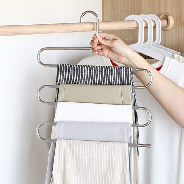 Paket med halkfria platsbesparande S-formade byxhängare i rostfritt stål för byxor, jeans, halsdukar, byxor, slipsar, handdukar (grå)