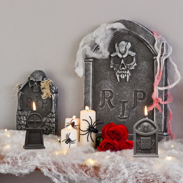2 stk Gravsted Lysform Halloween Harpiksstøbe Silikonform til DIY Aromaterapi Lys Voks Gips Polymerler