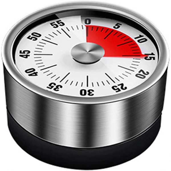 Mekanisk køkkentimer, adsorberbar magnetisk timer, resterende tidsvisning med hørbar alarm, forstørrelse
