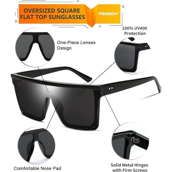 Neliönmuotoiset aurinkolasit Litteät siamilaiset linssit Fashion Large UV400 Prote