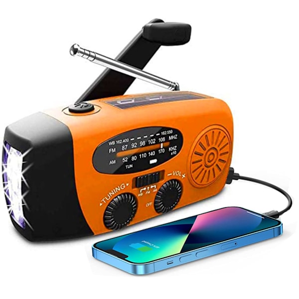Solradio, Portabel Handvevsradio, Generatorradio med AM/FM, Nödhandvevsradio, 2000mAh Powerbank, USB-laddare för Mobiltelefon, SOS-larm