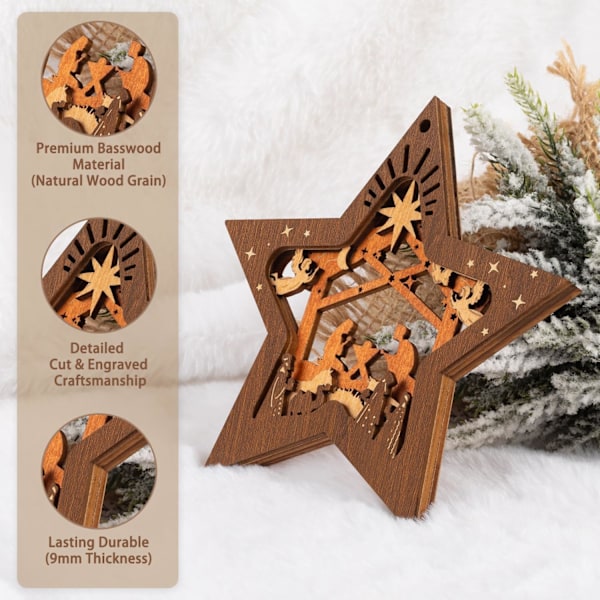 11,9×11,4×0,8cm Julekrybbepynt, Juler Tre Hengepynt Stjerneformet Julekrybbe Souvenir til Jul