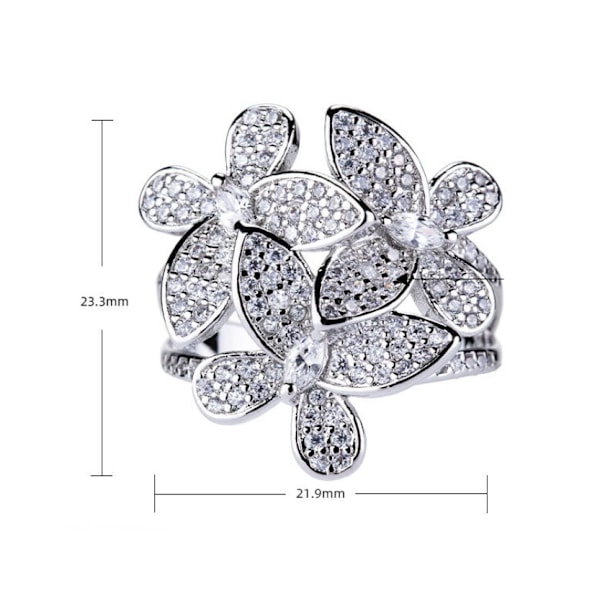 Kolme perhosta kukkasormus naisille ja tytöille, siro koristekivi kristalliperhonen avoin statemen 57.2mm