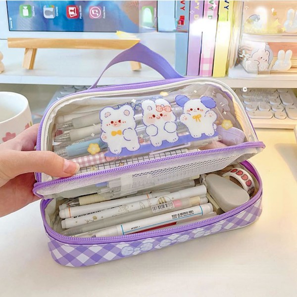 Söpö kynäkotelo kawaii kynäkotelo kaunis suuri kapasiteetti kynäkotelo koulu tarvikkeet Purple bunny