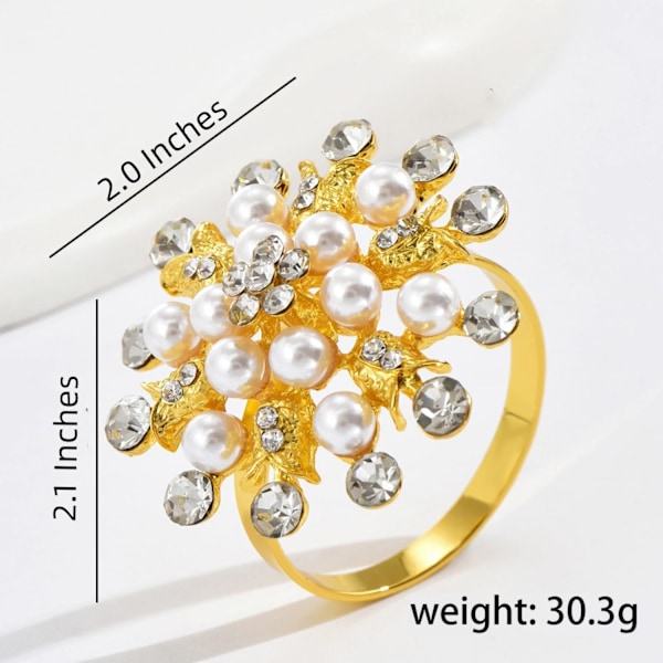 Sæt af 6 Guld Servietringe - Blomst Perle Rhinestone Servietring Holder til Bryllup Fest Hjem Køkken Spisebord Linje