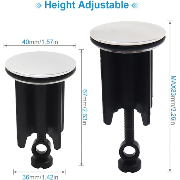 Diskbänksplugg, 40mm Diskbänksplugg, Universal Diskbänksplugg, Kromad Avloppsplugg, Diskbänksplugg, Justerbar Höjd, Krompläterad Mässing, för Kök eller Badrum S