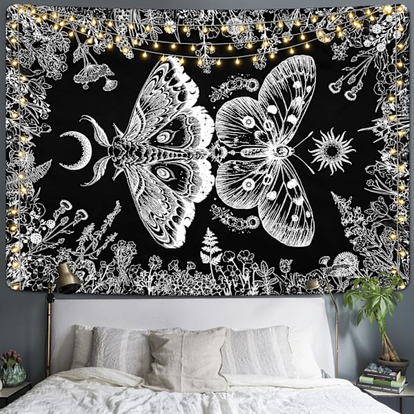Estetisk fjärilstapet Växter Blommor Tapestries Boho Moth
