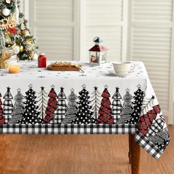 Juleduks 137*274cm, Juletre Buffalo Plaid Svart Vaskbar Duks for Fest Piknik Middag Dekorasjon