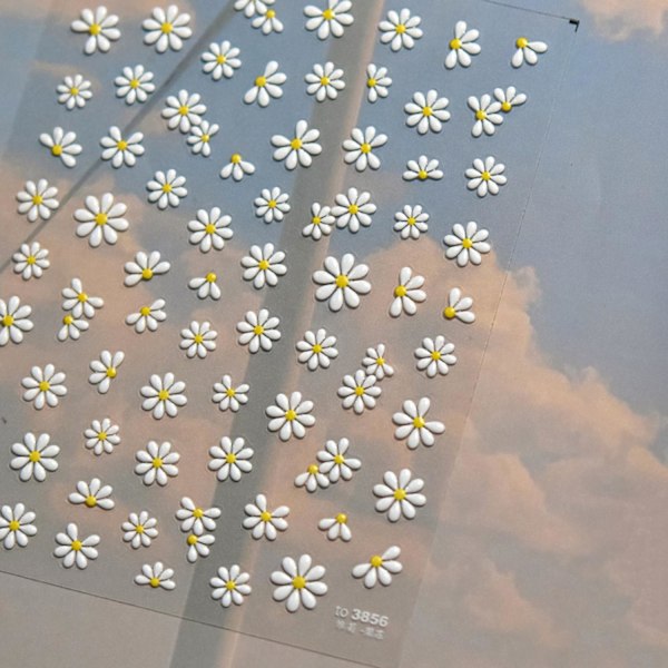 1 ark 5D prægede blomster negleklistermærker til neglekunst Daisy neglekunst klistermærker Jelly Sliders selvklæbende blomsterblade lim klistermærke hvid negle decal