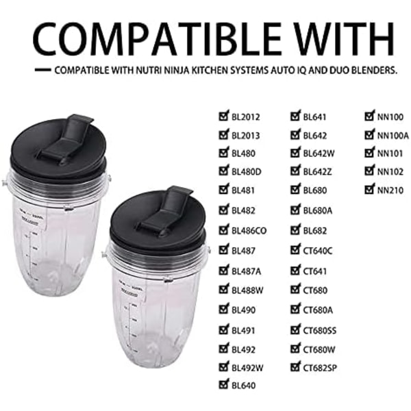 (3.9x4.7\") 2-pack Ninja Blenderkopp med lock för Ninja IQ BL480 BL