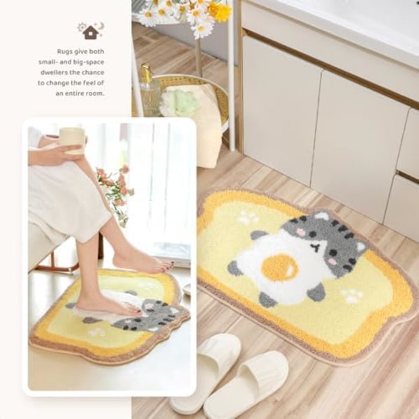 40x60cm Söpö Kissan Kylpymatto Toast, Pehmeä ja Imuva Mikrokuitu Kylpymatto, Liukumaton Karvainen Suihku Matto, Konepesu