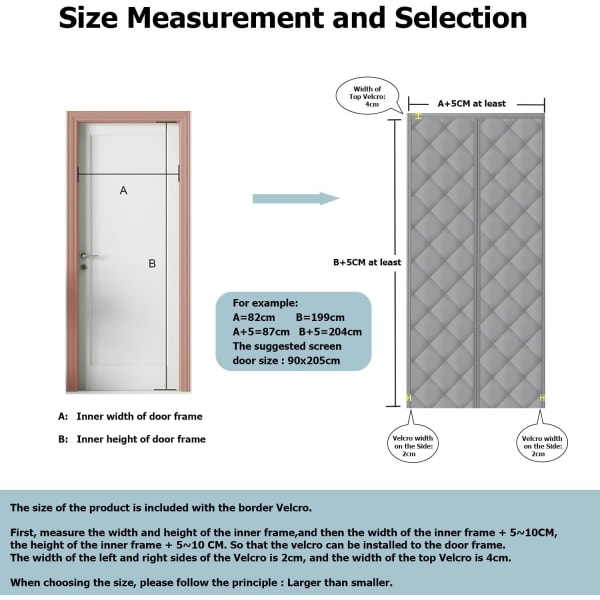 Termisk isoleret dørforsegling med magnet, 90 x 200 cm grå, kulde- og støjbestandig, egnet