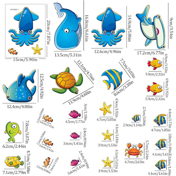 Liukumattomat kylpyammeen tarrat 24 kpl Suihku Ocean Elements Tarrat Piirretty Tarrat Kylpyammeeseen ja Kylpyyn