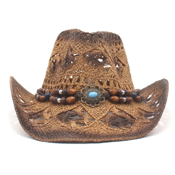 (ruskea) Unisex ontto olki cowboy-hattu, leveälierinen cowboy-aurinkohattu w