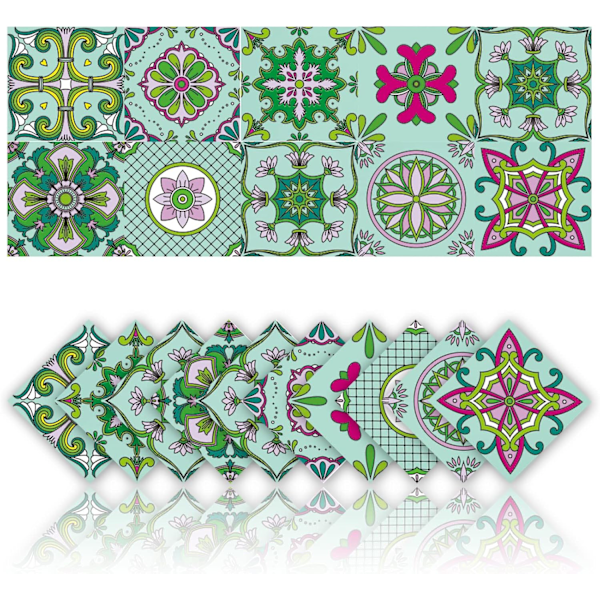 20 stk. Kjøkkenfliseklistremerker Selvklebende Veggfliser Baderomsklistremerker Veggdekorasjonsklistremerker PVC Vanntett Mosaikk Retro Stil (10x10cm, Grønn)
