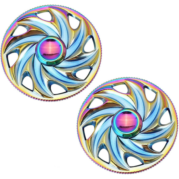 2 stk. fidget spinner håndfingertip legetøj, flerfarvet rat regnbue rustfrit stål be