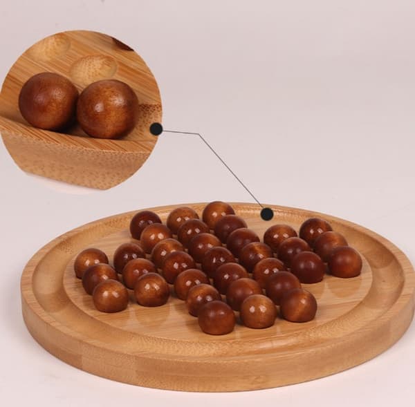 Puinen pasianssipeli - Klassinen marmoripeli - 19,5 cm pyöreä lauta