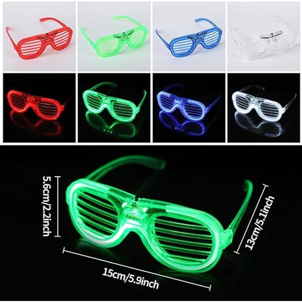（Runde）4 stykker Led Light Up-briller, Blinkende Led Cyberpunk-briller til Di