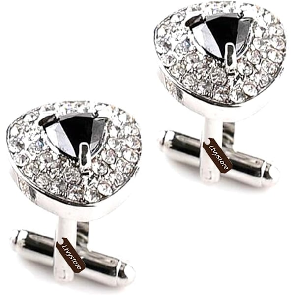 Luxury Black Crystal White Rhinestones Heart Cufflinks for Women Men Shirt, Ltvystore Jewelry Trendy Geometric Cuff Link