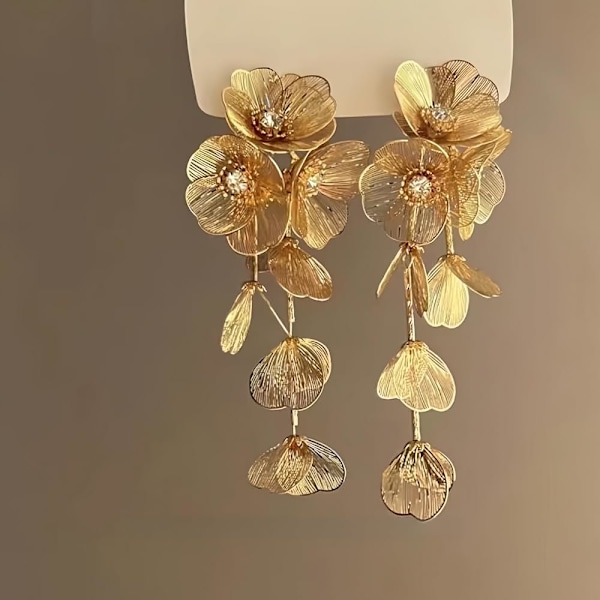 Store Filigran Håndlavede Blomsterkvast Drop Dingle Øreringe til Kvinder, Overdrevne Statement Blomster Metal Boho Trendy Mode Plante Øreringe