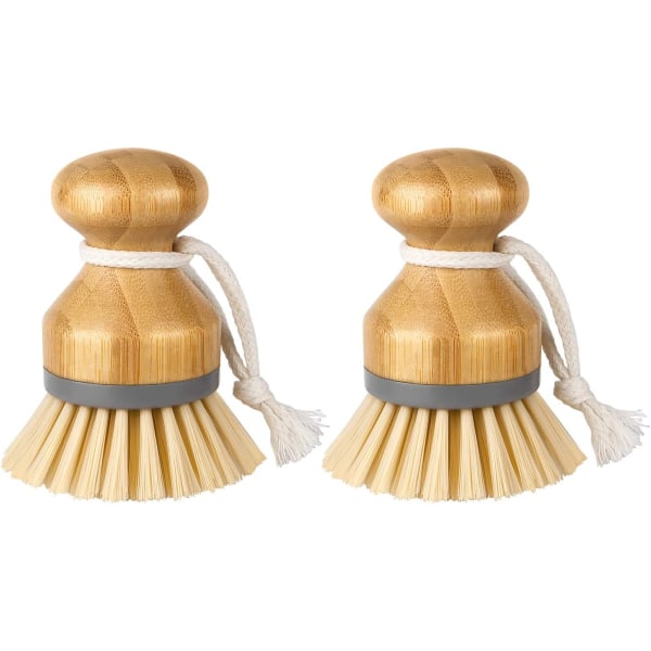 Pack of 2 Bamboo Palm Brush, Scrub Brush for Dishes Pots Pans Kitchen Sink Cleaning