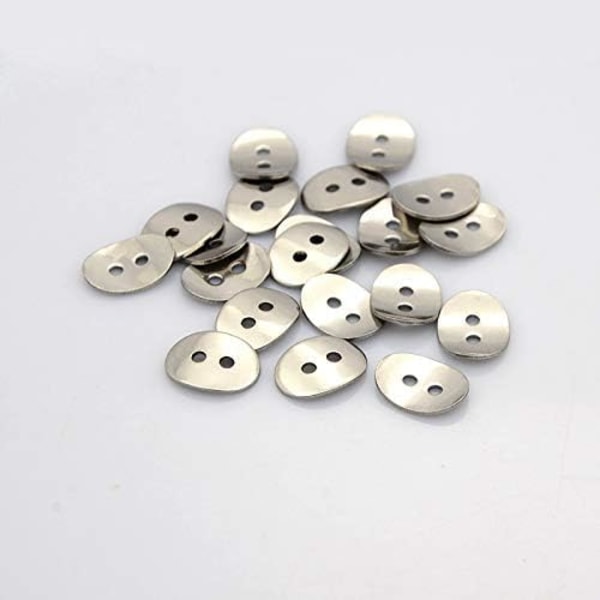 20 stk Rustfrie Stål Syknapper Buede Flat Oval Metallknapper med 2 Hull for Armbåndslaging og Håndverk 14x10x
