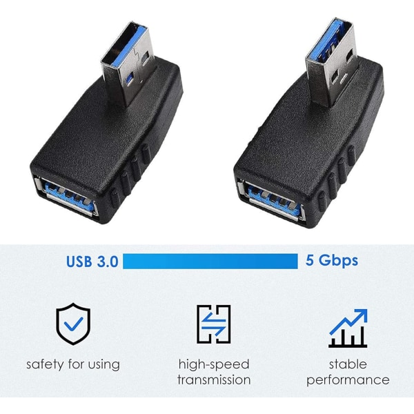 USB 3.0-adaptere [2-pak], 90 graders rettvinklet hann til hunn USB 3.0-adapter