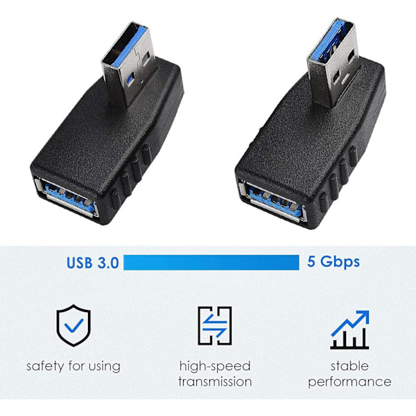 USB 3.0 -sovittimet [2 kpl], 90 asteen suorakulmainen uros-naaras USB 3.0 -sovitin