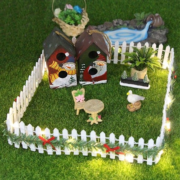 90×5×1cm Juletrær Gjerder, Miniatyr Julelandsby Gjerde | Hagegjerde | Festdekorasjon med LED-lys, Tre