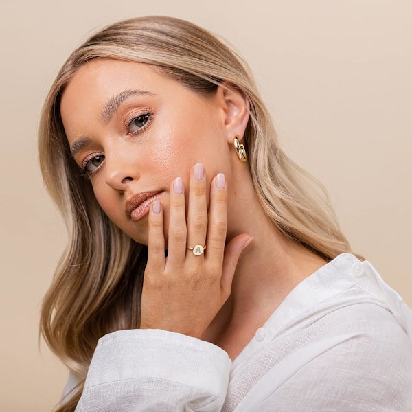 14K Guldpläterad Initialring Stapelbara Ringar för Kvinnor | Mode Ringar