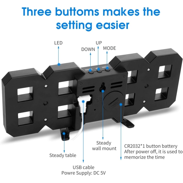 3D LED digitaalinen herätyskello, seinäkello, digitaalinen kello, 3D LE