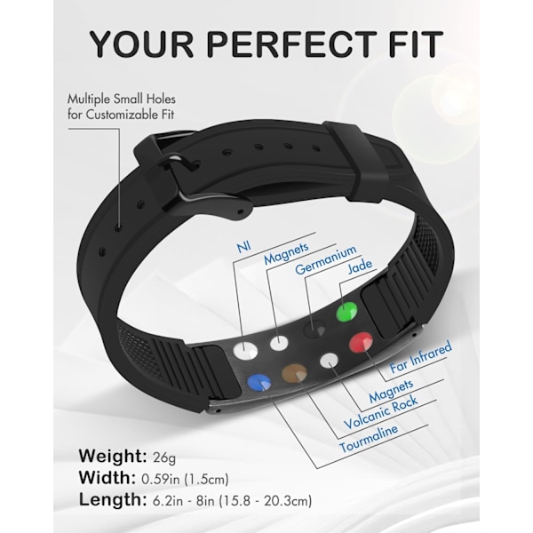 Silikon Power Balance Armbånd til Mænd og Kvinder, 7 i 1 Magnetiske Sportsarmbånd med Kraftfulde Magneter, Vandafvisende & Justerbar